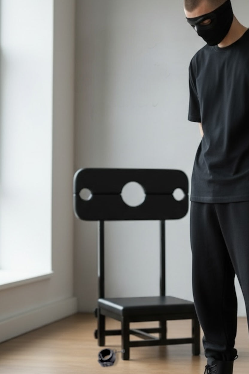Premium BDSM-Strafstuhl – Fesselstuhl aus Stahl mit Hals- & Handgelenksfixierung