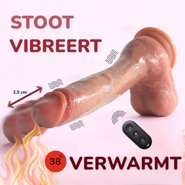 Verwarmende Vibrator Dildo met Zuignap - Stoot Vibreert & Verwarmt