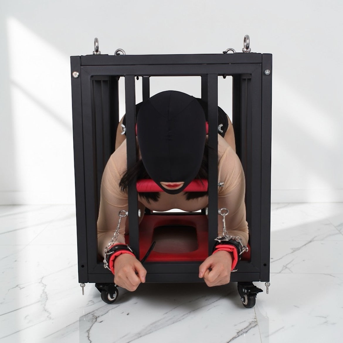 Premium BDSM-Käfig auf Rollen – Stahl-Bondage-Käfig mit Verriegelung