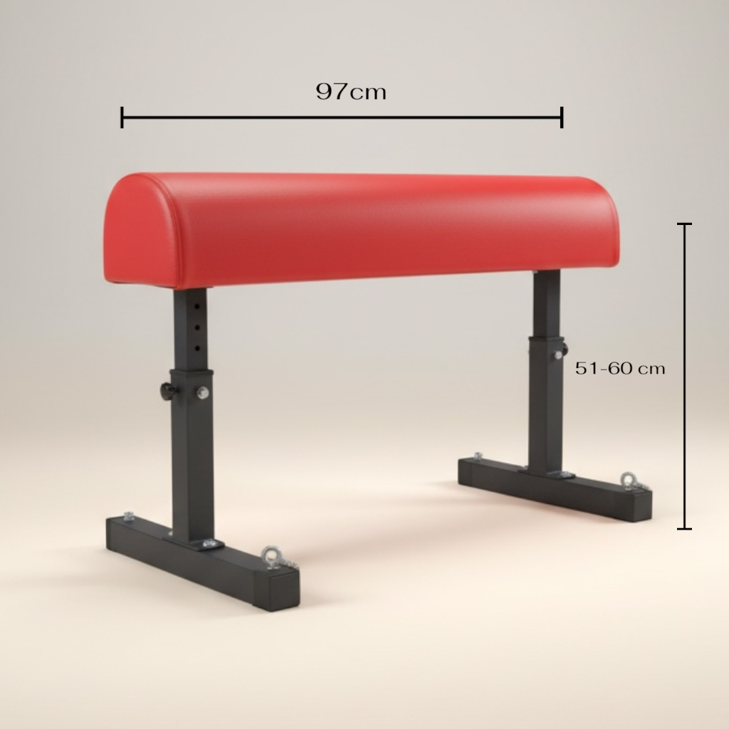 BDSM Bondage Bench met Enkelboei – Rode Spankbank van Staal & PU Leder