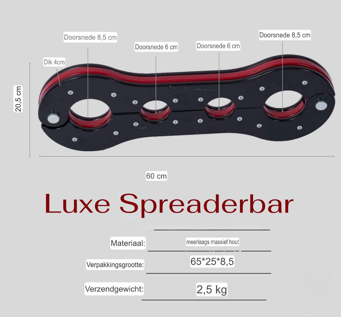 BDSM Spreidstang Deluxe – Verstelbare Pols & Enkel Fixatiebalk met Rood Accent