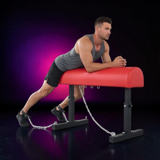 BDSM Bondage Bench mit Fußfessel – Rote Spankbank aus Stahl & PU-Leder